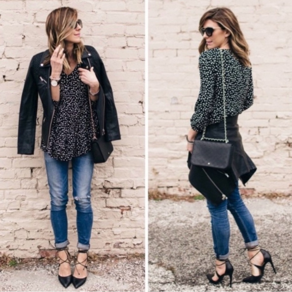 Anthropologie Maeve Lila tiered tunic in black & white polka dots & stars.Size 6